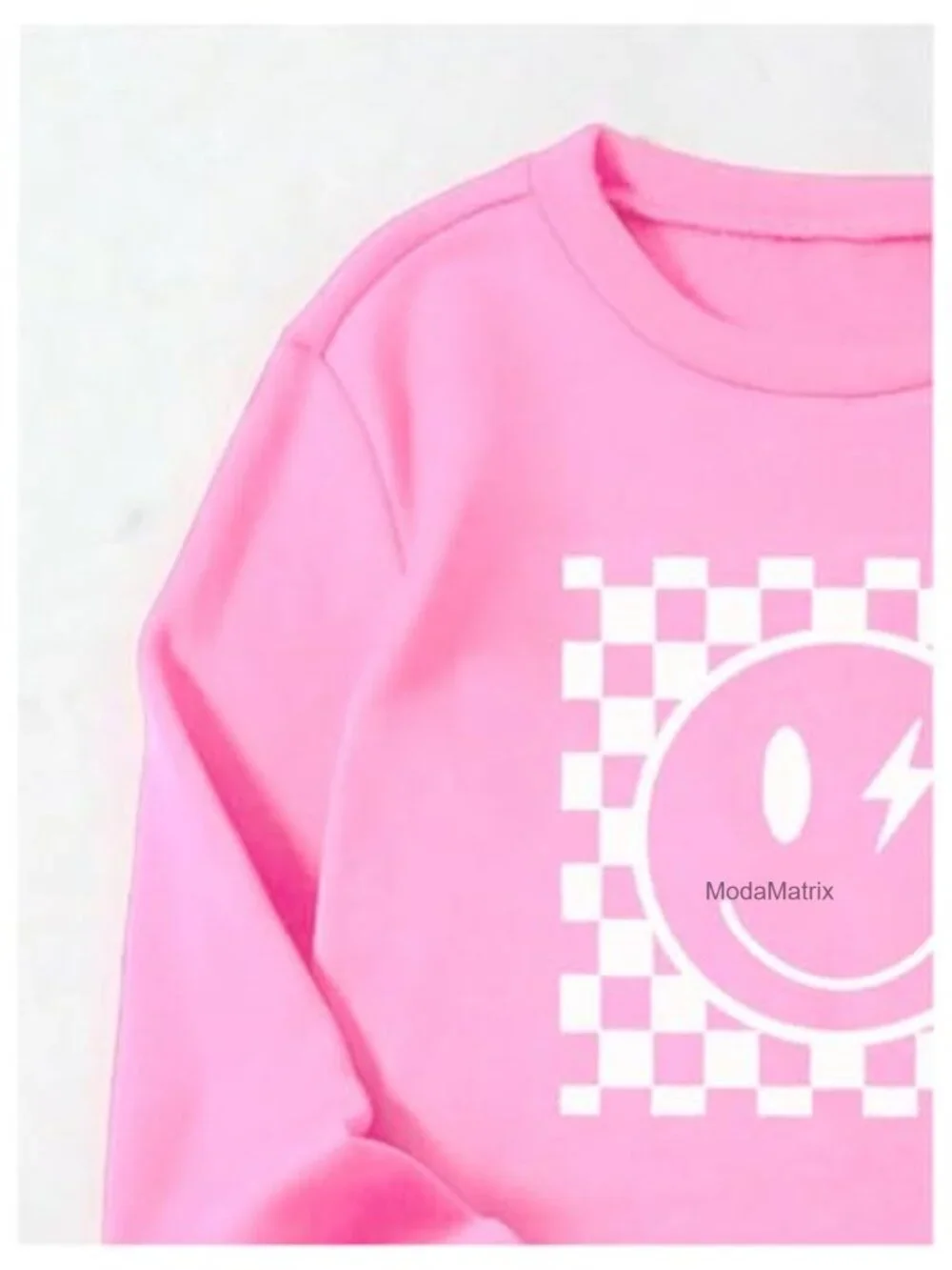 Girls 2 Piece Sweatsuit Set Checkered Smile Face Long Sleeve Sweatshirt & Pants